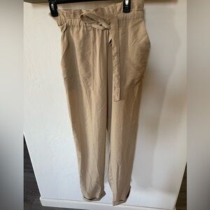 Lush| Tan Paperbag Trousers with tie waist and tapered leg—Size M•••